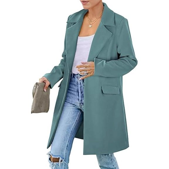 PRETTYGARDEN Women's 2025 Spring Fall Long Blazer Jackets Long Sleeve Lapel Pockets Loose Fit Work Casual Blazers Outerwear