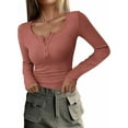 thumbnail image 1 of PRETTYGARDEN Women's 2026 Spring Fall Long Sleeve Henley T Shirts Button Ribbed Knit Slim Fit Casual Basic Tops Blouse, 1 of 10