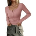 thumbnail image 1 of PRETTYGARDEN Women's 2026 Spring Fall Long Sleeve Henley T Shirts Button Ribbed Knit Slim Fit Casual Basic Tops Blouse, 1 of 9