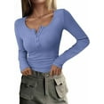 thumbnail image 1 of PRETTYGARDEN Women's 2026 Spring Fall Long Sleeve Henley T Shirts Button Ribbed Knit Slim Fit Casual Basic Tops Blouse, 1 of 10
