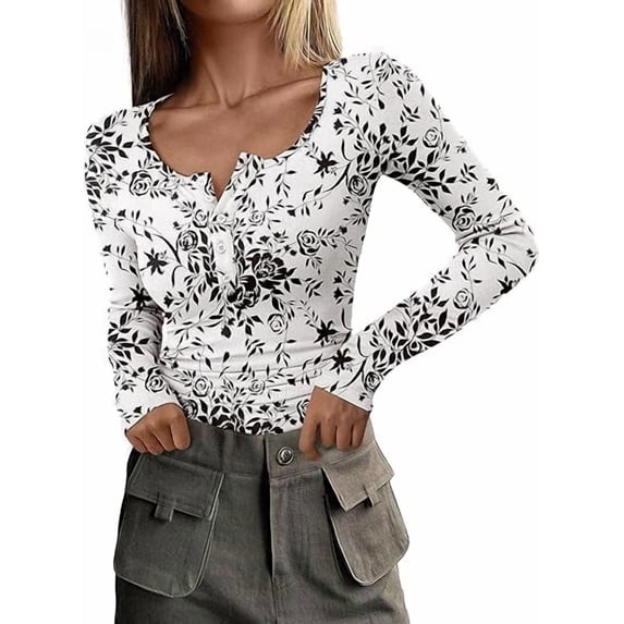 PRETTYGARDEN Women's 2025 Spring Fall Long Sleeve Henley T Shirts Button Ribbed Knit Slim Fit Casual Basic Tops Blouse