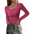 thumbnail image 1 of PRETTYGARDEN Women's 2026 Spring Fall Long Sleeve Henley T Shirts Button Ribbed Knit Slim Fit Casual Basic Tops Blouse, 1 of 9