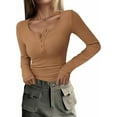 thumbnail image 1 of PRETTYGARDEN Women's 2026 Spring Fall Long Sleeve Henley T Shirts Button Ribbed Knit Slim Fit Casual Basic Tops Blouse, 1 of 10