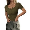 thumbnail image 1 of PRETTYGARDEN Women's Spring Summer Short Sleeve Tops Ribbed Henley Button Slim Fit Basic Casual T Shirts Blouse Clothing, 1 of 10