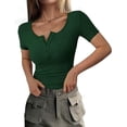 thumbnail image 1 of PRETTYGARDEN Women's Spring Summer Short Sleeve Tops Ribbed Henley Button Slim Fit Basic Casual T Shirts Blouse Clothing, 1 of 10