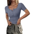 thumbnail image 1 of PRETTYGARDEN Women's Spring Summer Short Sleeve Tops Ribbed Henley Button Slim Fit Basic Casual T Shirts Blouse Clothing, 1 of 10
