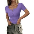 thumbnail image 1 of PRETTYGARDEN Women's Spring Summer Short Sleeve Tops Ribbed Henley Button Slim Fit Basic Casual T Shirts Blouse Clothing, 1 of 10