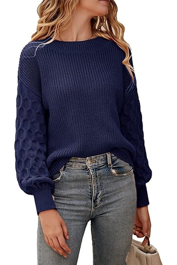 Women's 2025 Winter Pullover Sweater Casual Long Sleeve Crewneck Loose Chunky Knit Jumper Tops Blouse