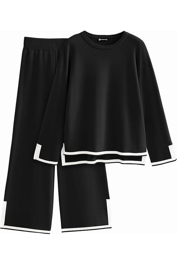 Women's 3 Piece Fall Knit Sweater Set Long Sleeve Tops Wide Leg Pants Sweatsuit Tracksuit Outfit Winter Clothing