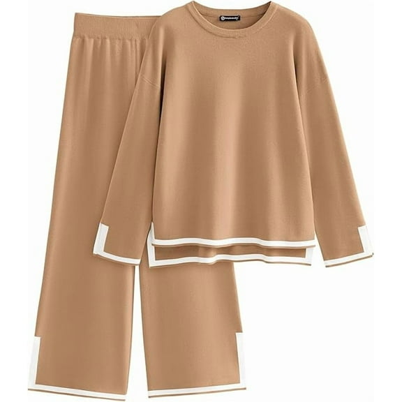 PRETTYGARDEN Women's 32 Piece Fall Knit Sweater Set Long Sleeve Tops Wide Leg Pants Sweatsuit Tracksuit Outfit Winter Clothing