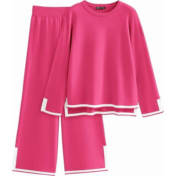 PRETTYGARDEN Women's 40 Piece Fall Knit Sweater Set Long Sleeve Tops Wide Leg Pants Sweatsuit Tracksuit Outfit Winter Clothing