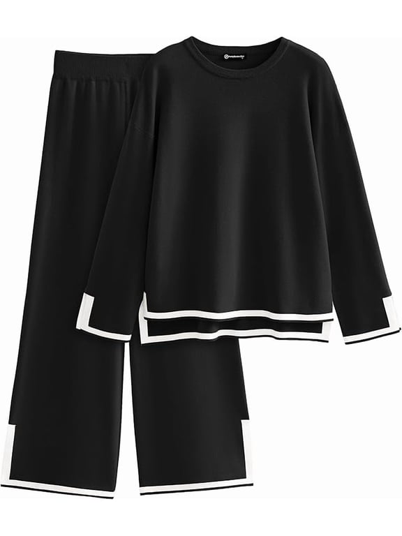Women's 5 Piece Fall Knit Sweater Set Long Sleeve Tops Wide Leg Pants Sweatsuit Tracksuit Outfit Winter Clothing