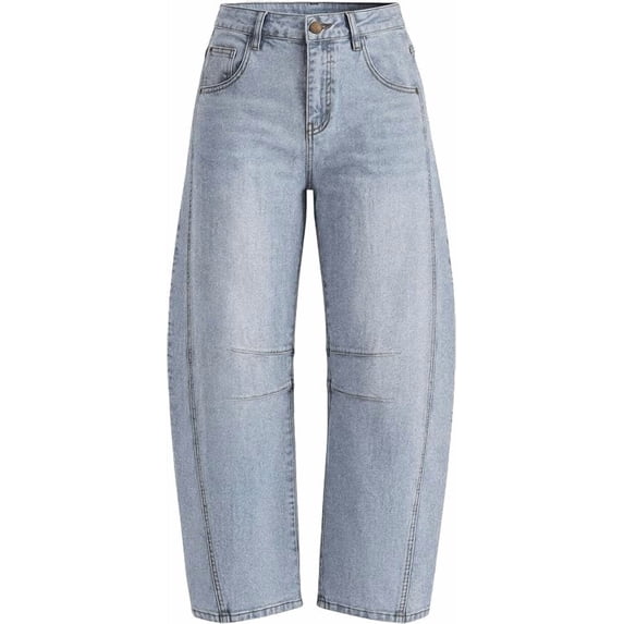 PRETTYGARDEN Women's Barrel Baggy Jeans High Waisted Pants Stretchy Wide Leg, Loose Boyfriend Denim, Cropped Ankle Length, Pockets, Trendy Casual, Y2K Outfits, Fall Fashion Clothes