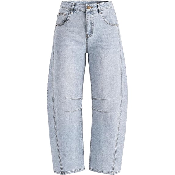 PRETTYGARDEN Women's Barrel Baggy Jeans High Waisted Pants Stretchy Wide Leg, Loose Boyfriend Denim, Cropped Ankle Length, Pockets, Trendy Casual, Y2K Outfits, Fall Fashion Clothes