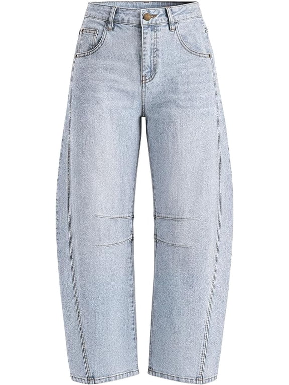Women's Barrel Baggy Jeans High Waisted Pants Stretchy Wide Leg, Loose Boyfriend Denim, Cropped Ankle Length, Pockets, Trendy Casual, Y2K Outfits, Fall Fashion Clothes