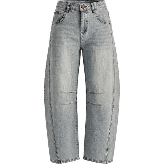 PRETTYGARDEN Women's Barrel Baggy Jeans High Waisted Pants Stretchy Wide Leg, Loose Boyfriend Denim, Cropped Ankle Length, Pockets, Trendy Casual, Y2K Outfits, Fall Fashion Clothes