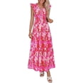 thumbnail image 1 of PRETTYGARDEN Women's Boho Floral Maxi Dress Summer Smocked V Neck Ruffle Sleeve Spring Flowy Beach Vacation Sundresses, 1 of 6