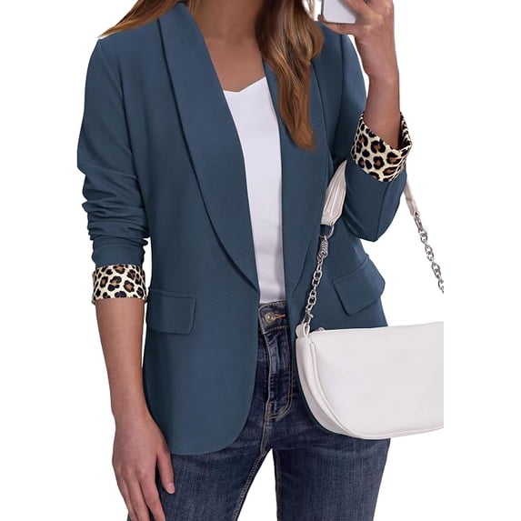 PRETTYGARDEN Women's Business Casual Blazers Suit Jacket Lapel Loose Fit Blazer, Long Sleeve Open Front Leopard Print Cuffs, Dressy Casual Office Work Clothes, Fall Winter Fashion