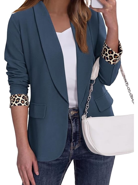 Women's Business Casual Blazers Suit Jacket Lapel Loose Fit Blazer, Long Sleeve Open Front Leopard Print Cuffs, Dressy Casual Office Work Clothes, Fall Winter Fashion
