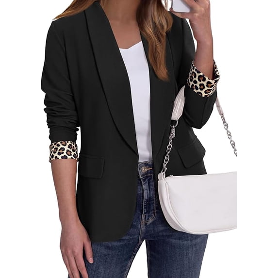 PRETTYGARDEN Women's Business Casual Blazers Suit Jacket Lapel Loose Fit Blazer, Long Sleeve Open Front Leopard Print Cuffs, Dressy Casual Office Work Clothes, Fall Winter Fashion