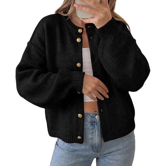 PRETTYGARDEN Women's Button up Chunky Knit Cardigan Sweaters Crew Neck, Long Sleeve, Oversized Sweaters, Relaxed Fit, Soft Cozy Casual Outerwear, Fall Outfits, Winter Fashion Clothing