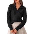 thumbnail image 1 of PRETTYGARDEN Women's Cable Knit Cropped Cardigan Sweaters Oversized Sweater, Long Sleeve Zip Up Jacket, Collared Neck, Ribbed Hem, Cozy Soft Casual Wear, Fall Clothes Winter Outerwear, 1 of 9