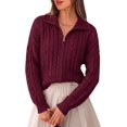 thumbnail image 1 of PRETTYGARDEN Women's Cable Knit Cropped Cardigan Sweaters Oversized Sweater, Long Sleeve Zip Up Jacket, Collared Neck, Ribbed Hem, Cozy Soft Casual Wear, Fall Clothes Winter Outerwear, 1 of 9