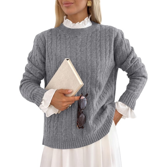 PRETTYGARDEN Women's Cable Knit Sweaters Long Sleeve Pullover Fall Outfits Soft Cozy Knit Tops, Ribbed Crewneck Regular Fit, Basic Daily, Work Business Casual, Teacher Outfits, Winter Layer Clothing