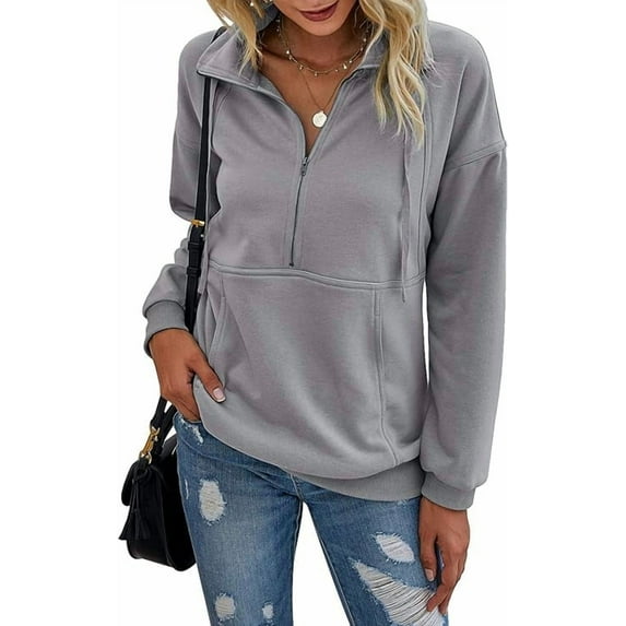 PRETTYGARDEN Women's Casual Long Sleeve Lapel Zipper Sweatshirt Drawstring Loose Pullover Tops