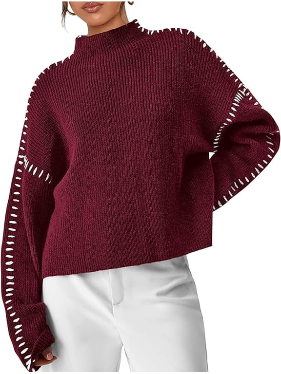 Women's Chunky Knit Sweaters Fall Long Sleeve Mock Neck Oversized Pullover Tops Winter Fashion Clothes