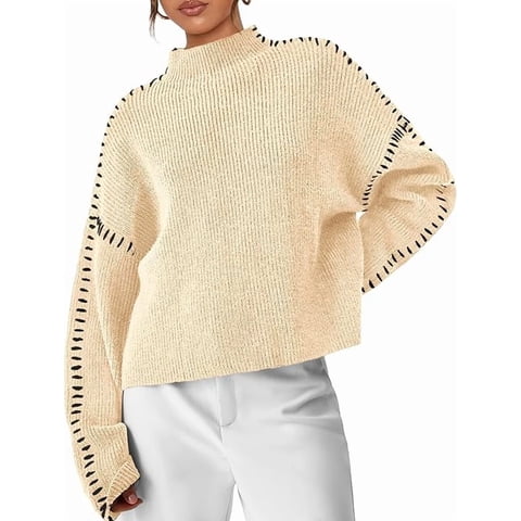 Women's Chunky Knit Sweaters Fall Long Sleeve Mock Neck Oversized Pullover Tops Winter Fashion Clothes