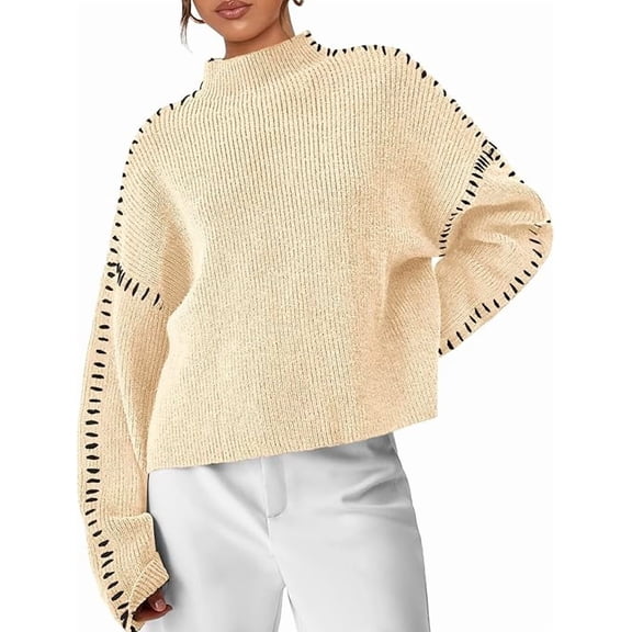 PRETTYGARDEN Women's Chunky Knit Sweaters Fall Long Sleeve Mock Neck Oversized Pullover Tops Winter Fashion Clothes