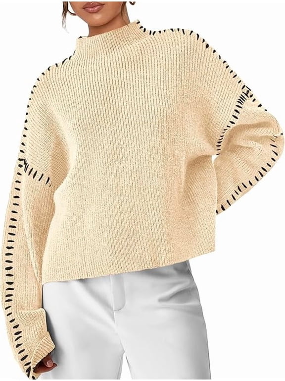 Women's Chunky Knit Sweaters Fall Long Sleeve Mock Neck Oversized Pullover Tops Winter Fashion Clothes