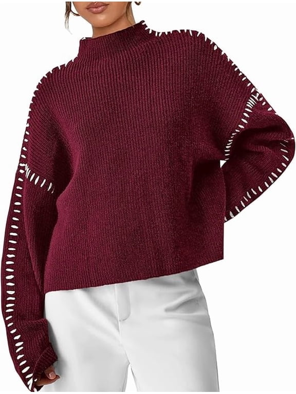 Women's Chunky Knit Sweaters Fall Long Sleeve Mock Neck Oversized Pullover Tops Winter Fashion Clothes