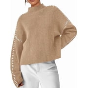 Women's Chunky Knit Sweaters Fall Long Sleeve Mock Neck Oversized Pullover Tops Winter Fashion Clothes