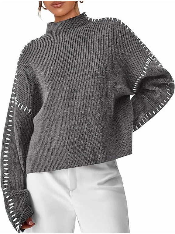 Women's Chunky Knit Sweaters Fall Long Sleeve Mock Neck Oversized Pullover Tops Winter Fashion Clothes