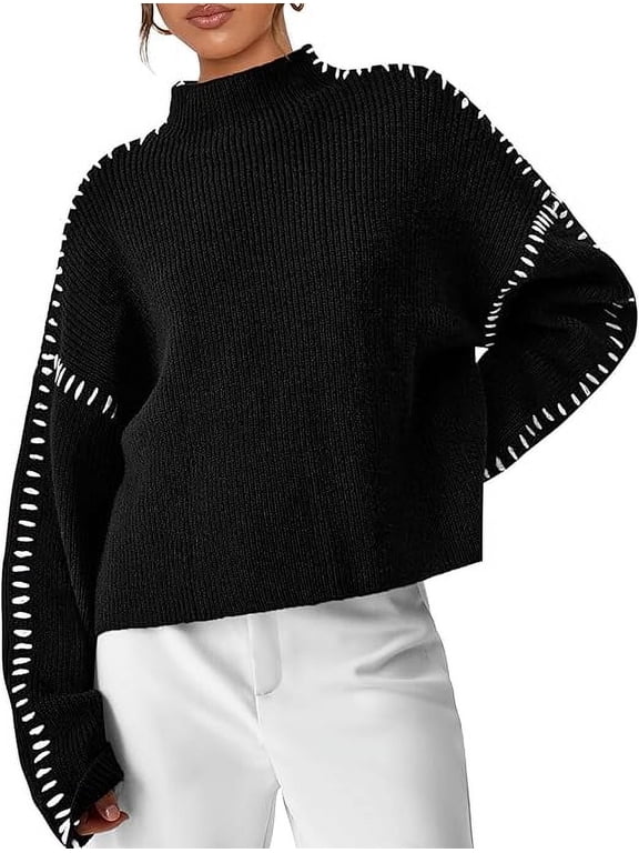 Women's Chunky Knit Sweaters Fall Long Sleeve Mock Neck Oversized Pullover Tops Winter Fashion Clothes