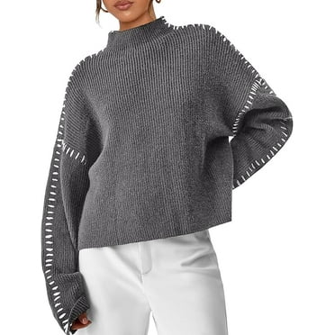 PRETTYGARDEN Women's Chunky Knit Sweaters Fall Long Sleeve Mock Neck Oversized Pullover Tops Winter Fashion Clothes