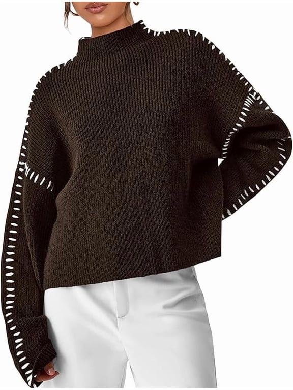Women's Chunky Knit Sweaters Fall Long Sleeve Mock Neck Oversized Pullover Tops Winter Fashion Clothes