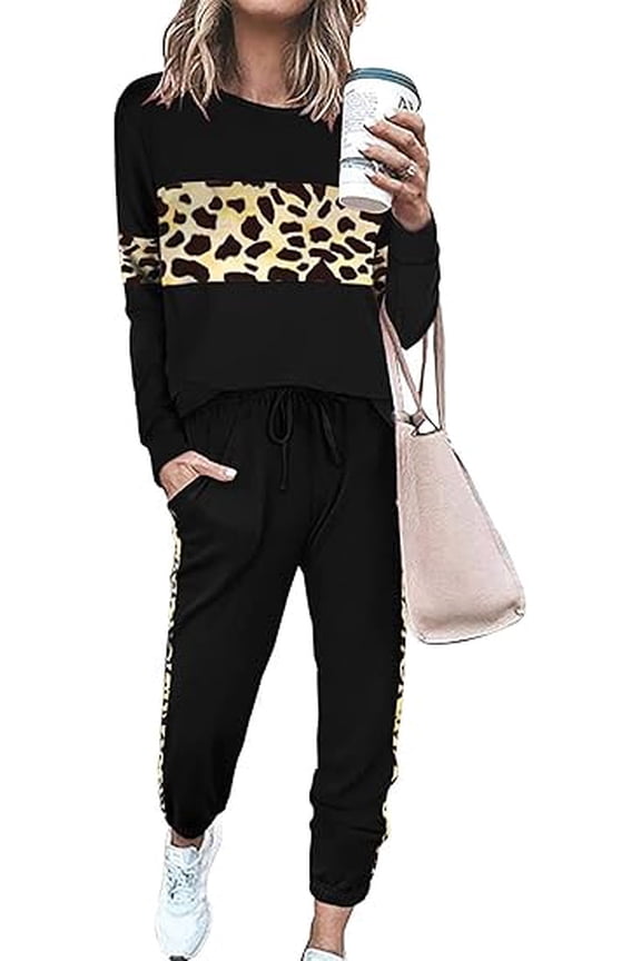 Women's Color Block 2 Piece Tracksuit Crewneck Long Sleeve Tops Long Sweatpants Outfits Lounge Sets