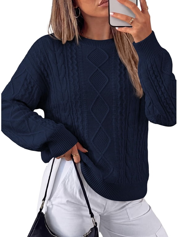 Women's Crewneck Cable Knit Sweater Pullover Tops Soft Luxury,Long Sleeve Sweaters,Chunky Texture,Fall Outfits,Warm Layering,Daily Wear,Work Holiday,Winter Going out Top