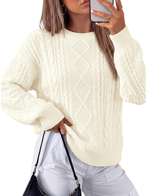Women's Crewneck Cable Knit Sweater Pullover Tops Soft Luxury,Long Sleeve Sweaters,Chunky Texture,Fall Outfits,Warm Layering,Daily Wear,Work Holiday,Winter Going out Top