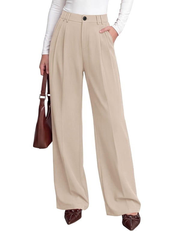Women's Dress Pants Wide Leg Flowy Trousers High Waisted Palazzo Pants, Pleated Front, Side Pockets, Work Office Wear, Business Casual Outfits, Fall Fashion Clothing