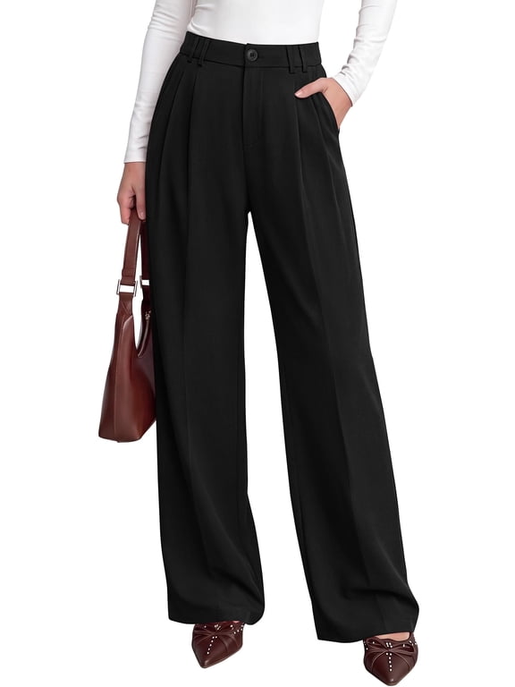 Women's Dress Pants Wide Leg Flowy Trousers High Waisted Palazzo Pants, Pleated Front, Side Pockets, Work Office Wear, Business Casual Outfits, Fall Fashion Clothing