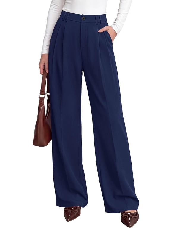 Women's Dress Pants Wide Leg Flowy Trousers High Waisted Palazzo Pants, Pleated Front, Side Pockets, Work Office Wear, Business Casual Outfits, Fall Fashion Clothing
