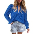 thumbnail image 1 of PRETTYGARDEN Women's Dressy Casual Blouse Tops Fall Puff Long Sleeve Button V Neck Hollow Out Lace Embroidered Shirts, 1 of 6
