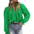 thumbnail image 1 of PRETTYGARDEN Women's Dressy Casual Blouse Tops Fall Puff Long Sleeve Button V Neck Hollow Out Lace Embroidered Shirts, 1 of 7