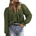 thumbnail image 1 of PRETTYGARDEN Women's Dressy Casual Blouse Tops Fall Puff Long Sleeve Button V Neck Hollow Out Lace Embroidered Shirts, 1 of 7