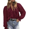 thumbnail image 1 of PRETTYGARDEN Women's Dressy Casual Blouse Tops Fall Puff Long Sleeve Button V Neck Hollow Out Lace Embroidered Shirts, 1 of 7