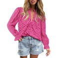 thumbnail image 1 of PRETTYGARDEN Women's Dressy Casual Blouse Tops Fall Puff Long Sleeve Button V Neck Hollow Out Lace Embroidered Shirts, 1 of 6